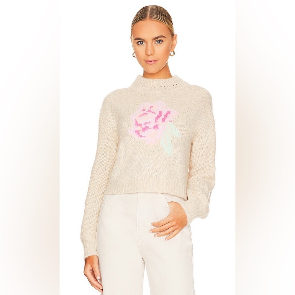 LoveShackFancy | NEW Roosevelt Rose Intarsia Crewneck Wool Sweater Wheatfield Md